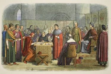 Edward erkend als leenheer van Schotland, uit A Chronicle of England BC 55 to AD 1485